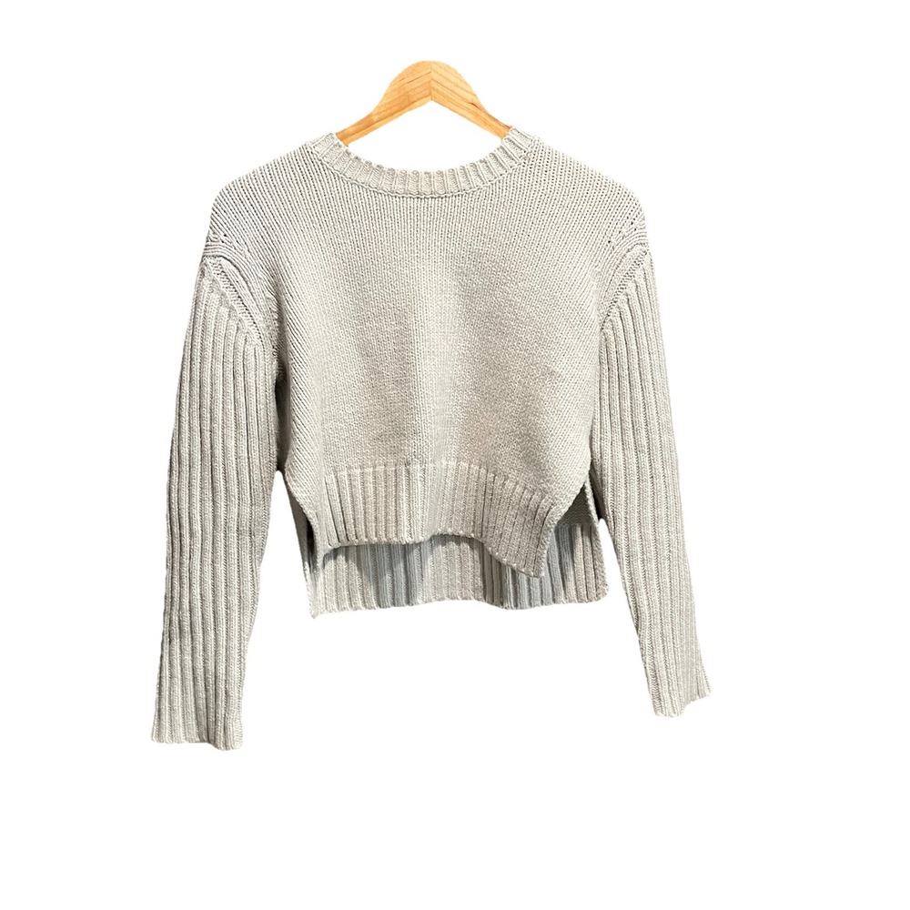 James Perse Light Gray Cotton‎ Knit Crew Neck Women's Crop Sweater Size 0